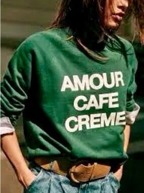 Amour Cafe Crème 100% cotton green sweatshirt top